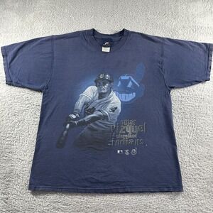 VINTAGE‎ Cleveland Indians Shirt Mens Large Blue Omar Vizquel Chief Wahoo